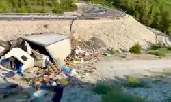 Yoldan çıkan kamyon sürücüsü ağır yaralandı
