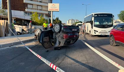 Refüje çarpan otomobil takla attı