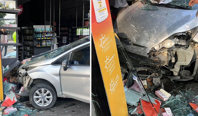Direksiyon hakimiyetini kaybeden sürücü mağazaya daldı