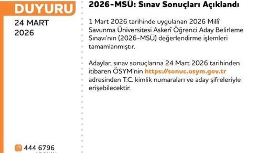 MSÜ Sonuçları Açıklandı